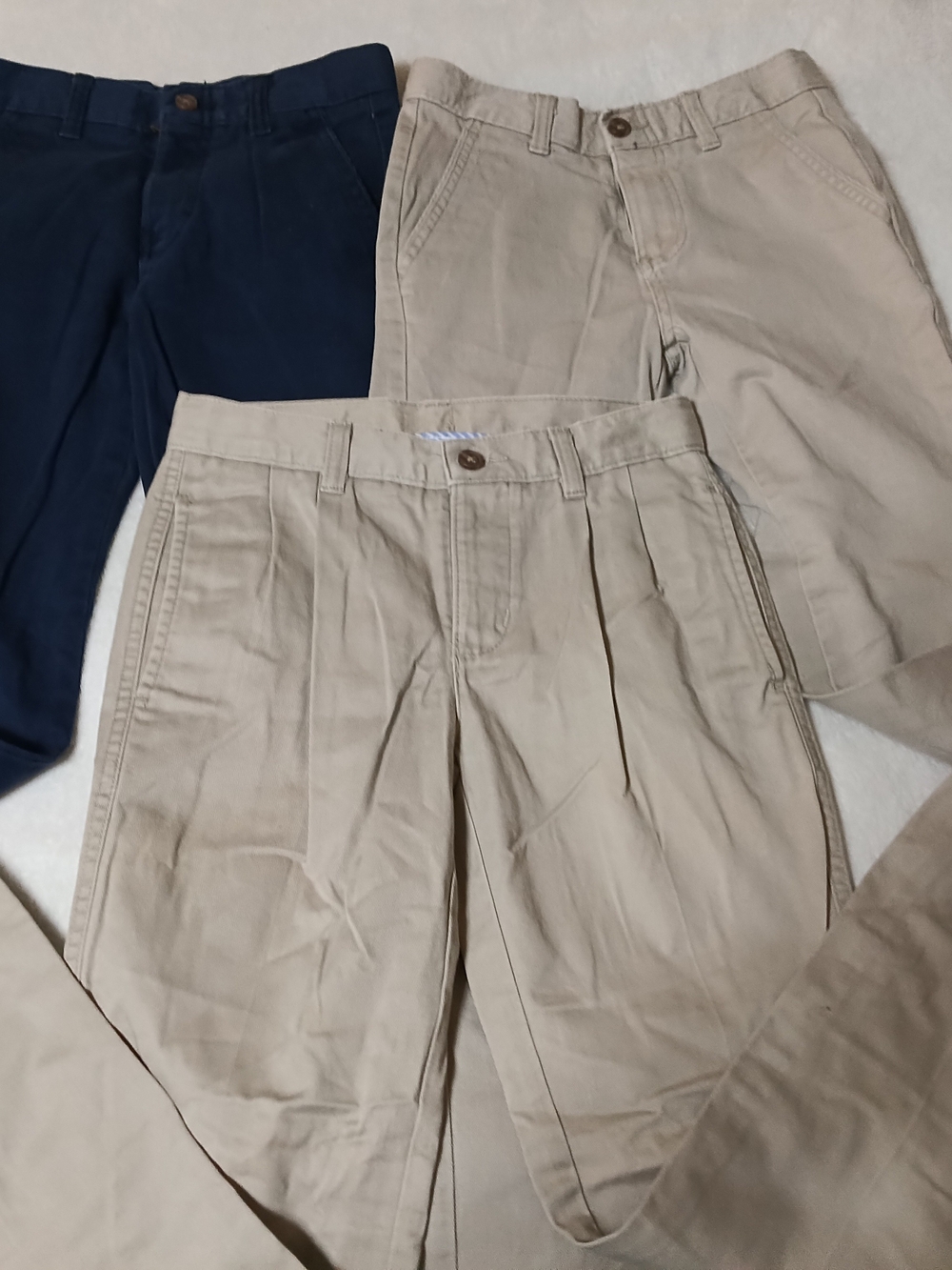 Boys Casual Pleated Chino Pants - Beige & Navy